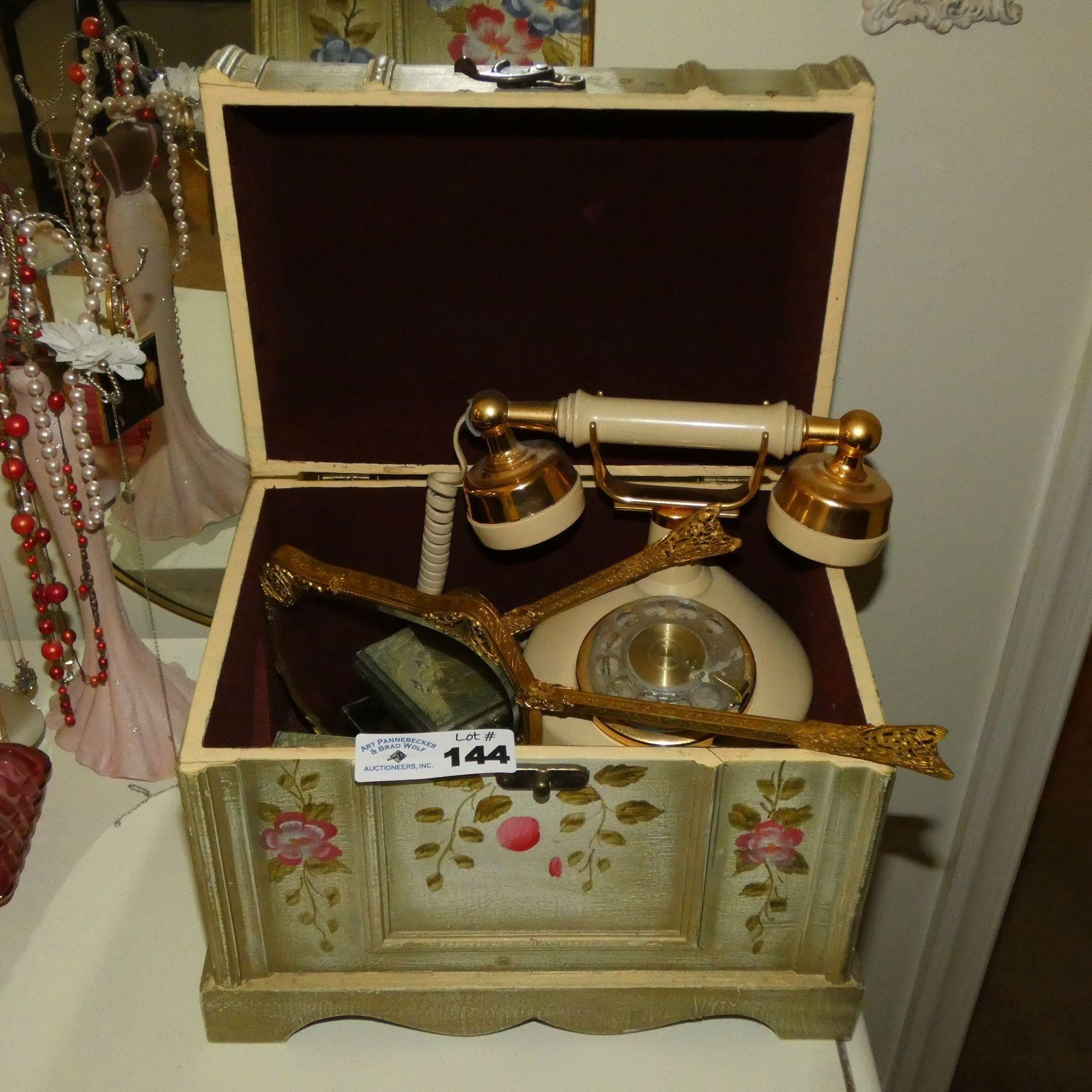 Hand Painted Decorated Chest w/ Telephone - Etc