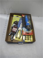 flashlight, pliers, assorted tools