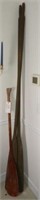 Pair of wooden oars 90” and small paddle