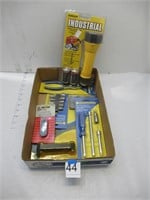 pliers, screwdrivers, flashlight, mixed tools