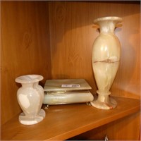 Alabaster Vases & Jewelry Box