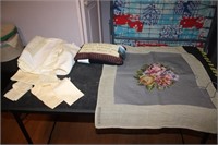 Tablecloth, napkins, hand stitch flower, pillow