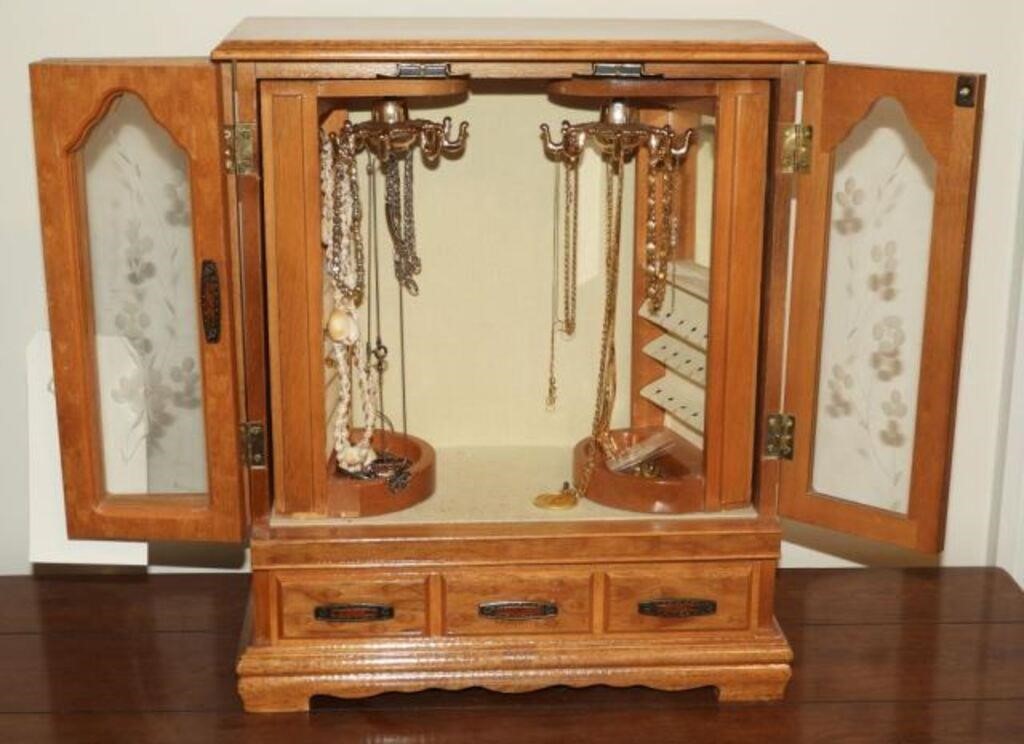 Dresser top jewelry cabinet and contents to
