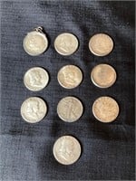 10 US Half Dollar Silver Coins