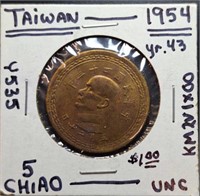 Uncirculated 1954 Taiwan coin.