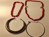 2 Collar Necklaces, 2 Red Bead Necklaces