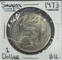 Uncirculated 1973 Singapore dollar coin