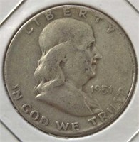 Silver 1951 Franklin half dollar