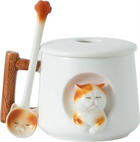 Ceramic Coffee Mug with Lid and Matching Spoon