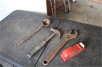 Large wrench, hammer, vintage scoop