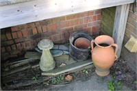 Pots, concrete base, wood