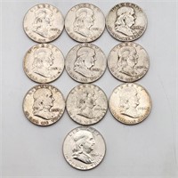 Franklin Silver Half Dollars (10)