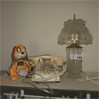 Glass Lamp, Telephone, Dog Alarm Clock