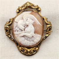 Hebe Feeding Eagle Shell Cameo in Gilt