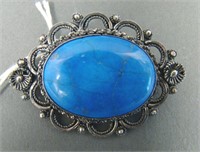 Vintage Sterling Silver & Lapis Stone Brooch