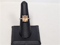 .925 Sterl Oval Stone Ring w/Diam Accents Sz 7
