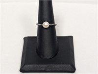 .925 Sterling Pearl Twisted Band Ring Sz 7