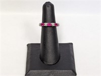 .925 Sterling Pink Stone Ring w/Diam Accents Sz 5