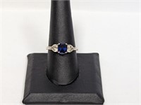 .925 Sterling Blue/Clear Stone Ring Sz 9