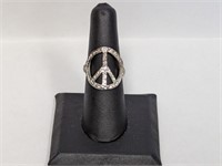 .925 Sterling Peace Symbol Gemstone Ring Sz 7
