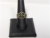 .925 Sterling Jade Celtic Cross Ring Sz 8.5