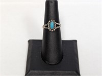 .925 Sterling Oblong Turquoise Ring Sz 6