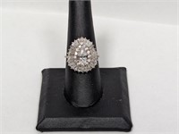 .925 Sterling Pear Shaped Halo Ring Sz 8