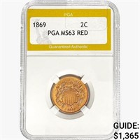 1869 Two Cent Piece PGA MS63 RED