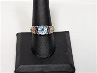 .925 Sterling Multi Gemstone Ring Sz 9