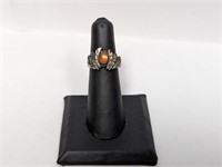 .925 Sterling Orange Stone Ring Sz 5.5