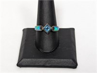 .925 Sterling Blue Stone/Opal Ring Sz 10