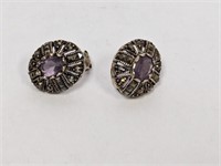 925 Sterling Purple Stone/Marcasite Earrings