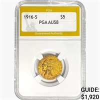 1916-S $5 Gold Half Eagle PGA AU58