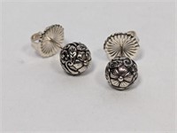 .925 Sterling Floral Ball Earrings