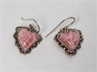 .925 Sterling Pink Stone Heart Earrings
