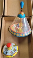 Vintage Tin Spinning Toy Tops