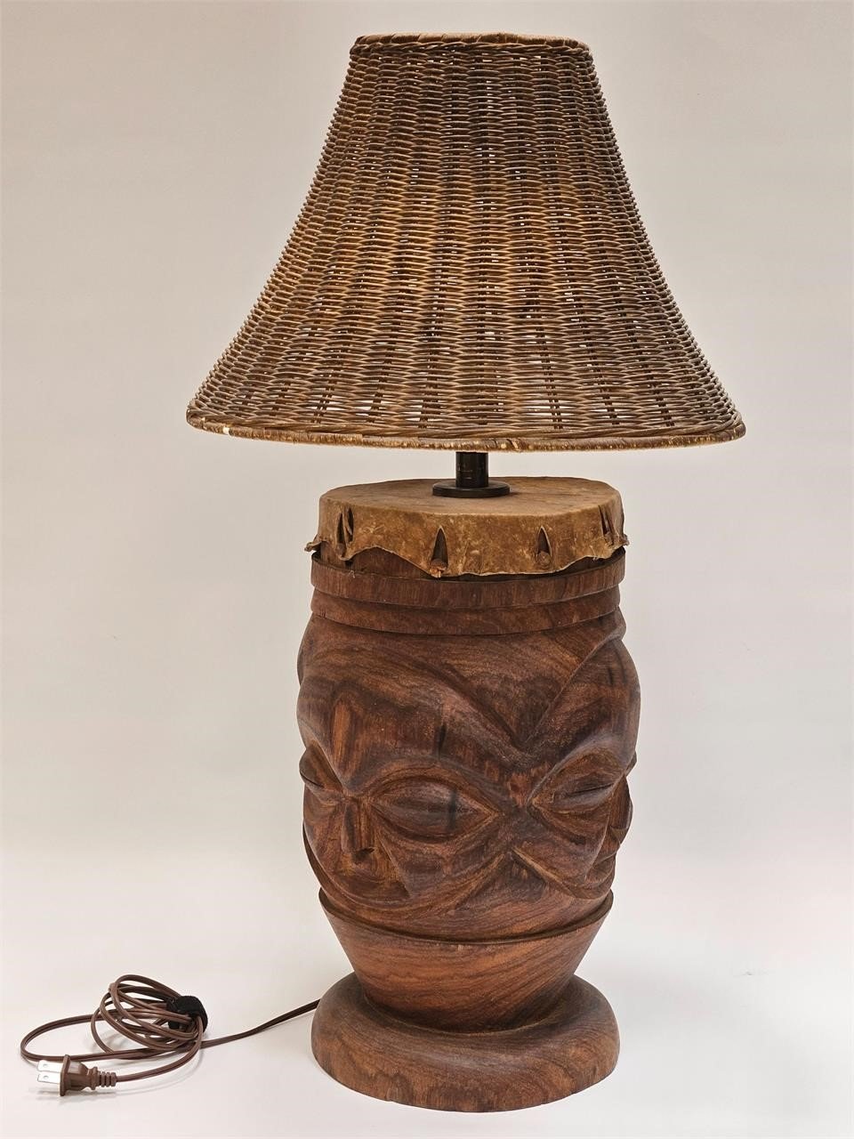 VTG FOLK ART CARVED DRUM LAMP ORIGINAL DRUM HAWAII