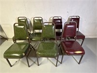 7 Red and Green Cushioned Chairs