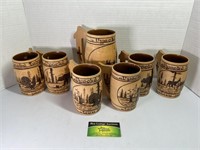 Wooden Carved German Beer Mugs