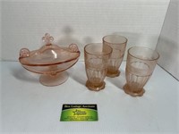 Pink Glass Candy Dishes and Drinking Glasses