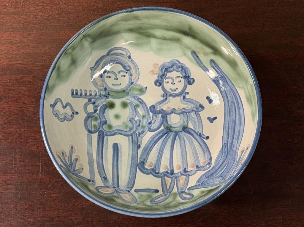 MA Hadley Pottery, Country Couple 11" serving bowl