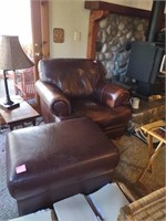 Brown Leather easy chair and ottoman (house)