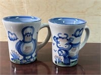 MA Hadley pair of Tall  mugs Duck & Cow  "The End