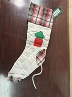 Anna Lee White quilted stocking with plaid