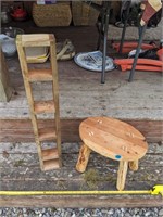 Small wooden trinket shelf and small stool (Back