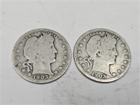 1903 Silver Barber Quarter Coins (2)