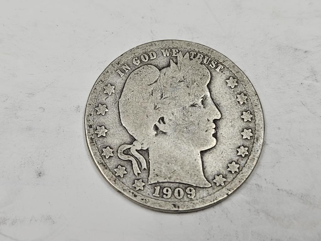 1909 Silver Barber Quarter Coins (1)