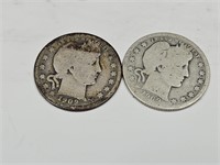 1909 Silver Barber Quarter Coins (2)