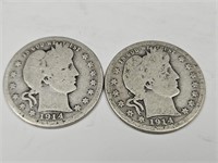 1914 Silver Barber Quarter Coins (2)