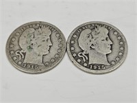 1915 D Silver Barber Quarter Coins (2)